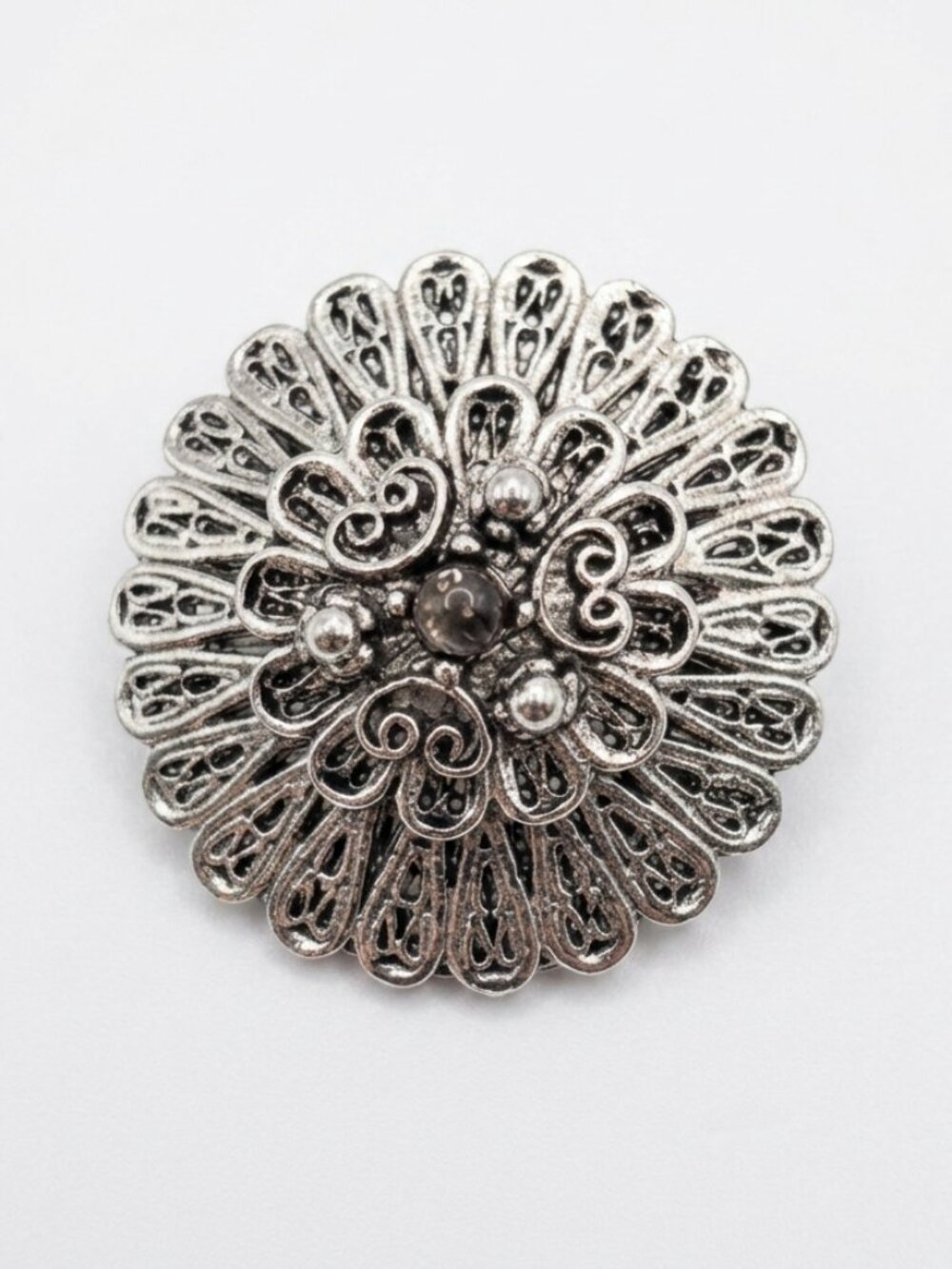 Vintage 1970s Ornate Silver Filigree Mandala Scarf Clip Ring Slide